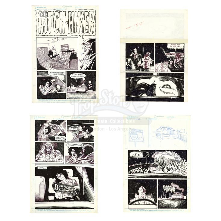 Lot 822 Set of Four HandDrawn Ron Frenz The Hitchhiker Comic Artworks CREEPSHOW 2 (1987)
