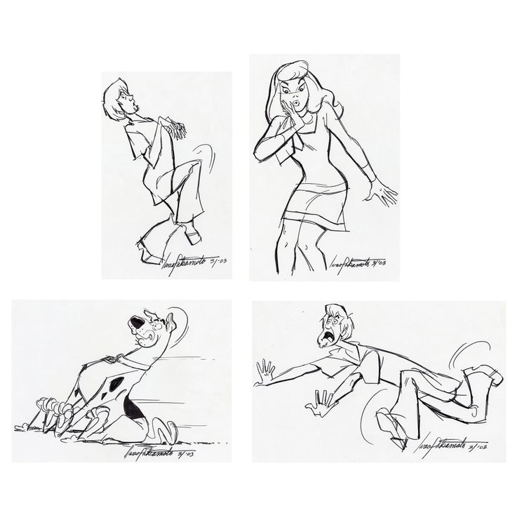 lot-28-set-of-four-hand-drawn-and-signed-iwao-takamoto-scooby-doo