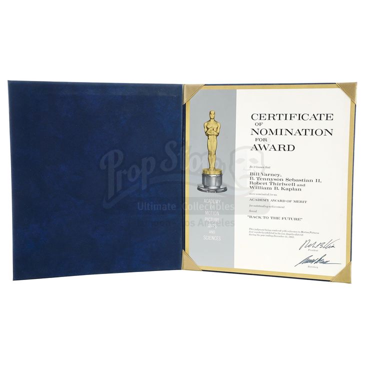 Academy Award Nomination Certificate BACK TO THE FUTURE (1985)