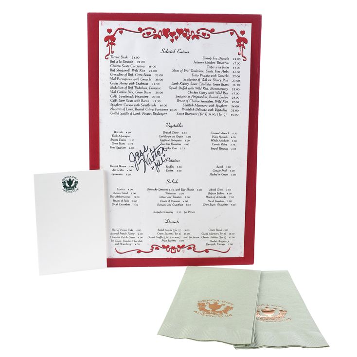 Lot 51 CastSigned Genoa City Athletic Club Menu, Notepad, and Napkins