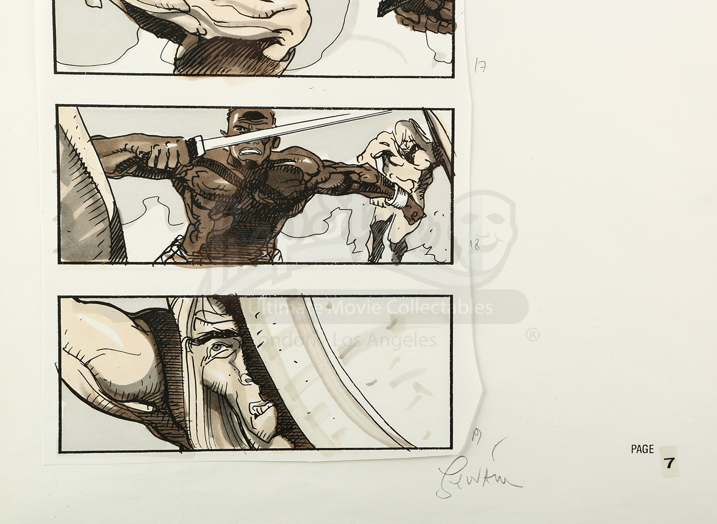 Original Storyboard Artwork Gladiators Bound in Chains Fighting