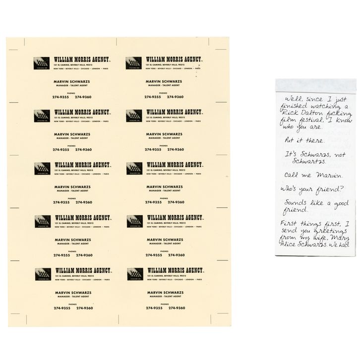 813. Marvin Schwarzs (Al Pacino) Business Cards and Notepad | ONCE UPON ...