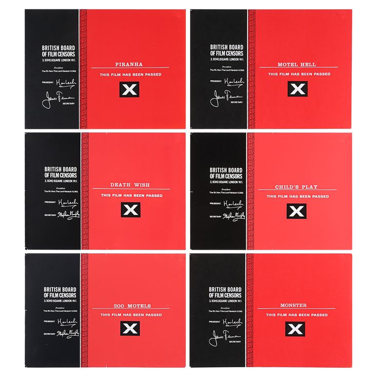 BBFC Certificates Horror Films VARIOUS PRODUCTIONS