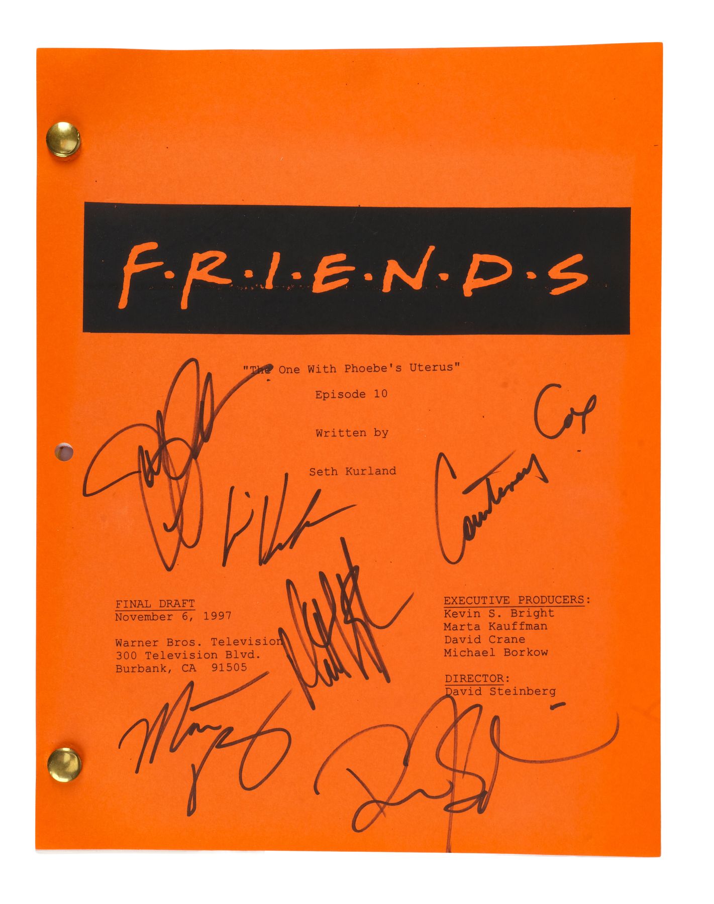 Wednesday Signed Cast Script 137. Cast-Autographed The One with Phoebe's Uterus Script ### FRIENDS ...
