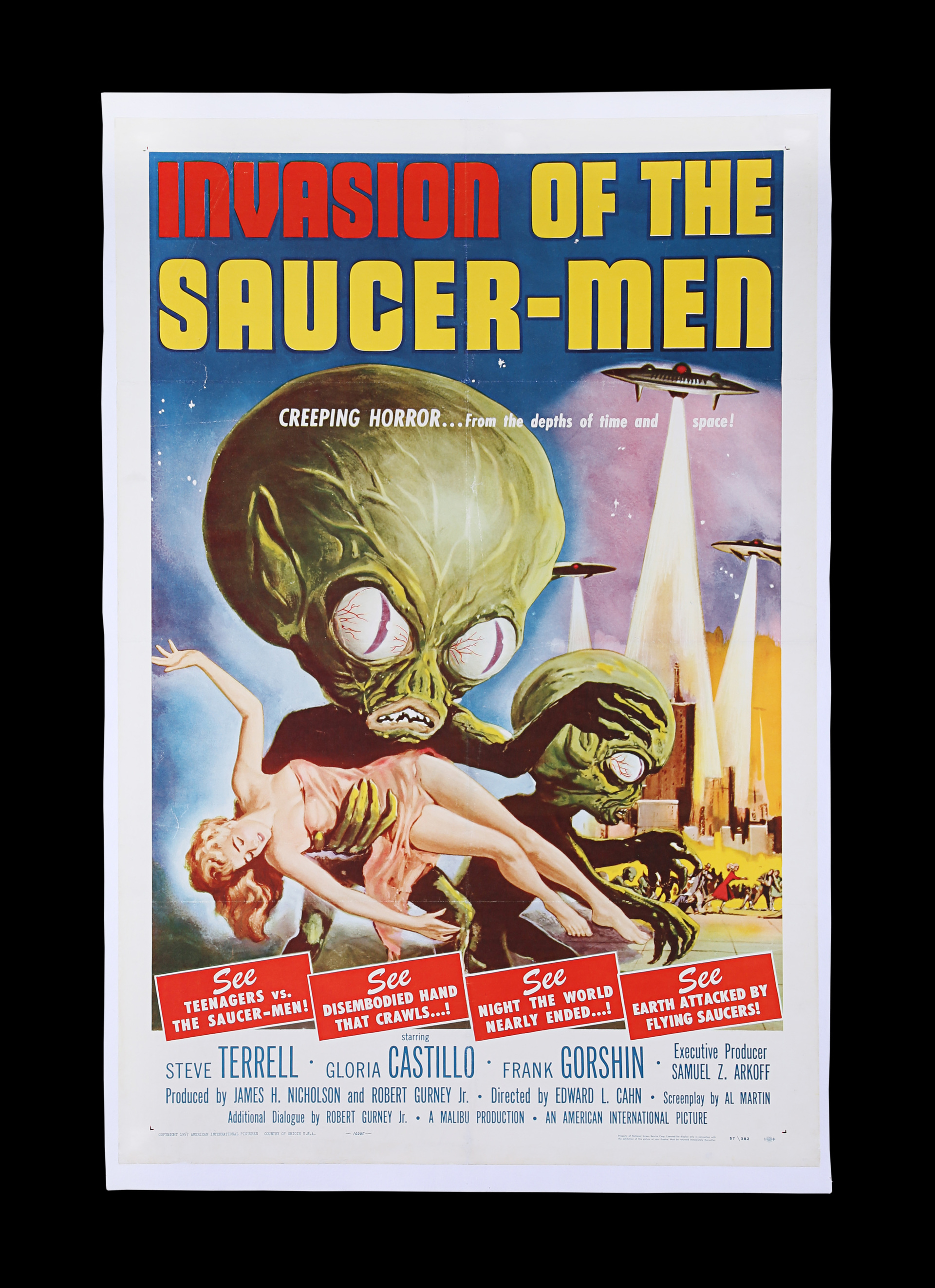 Vintage Saucer Men Horror Movie Poster – Space Flying UFO Alien Film Repro – FREE Shipping
