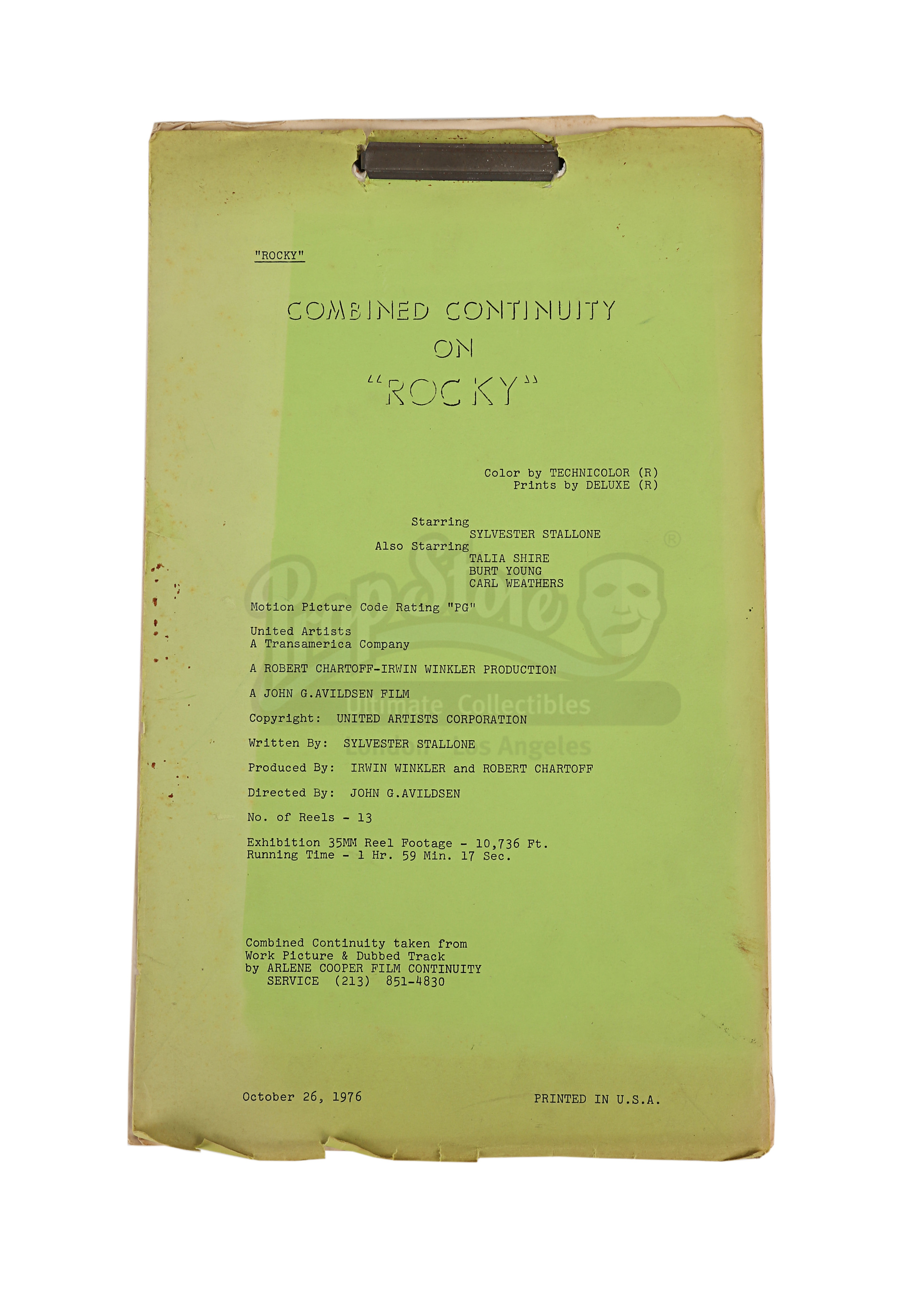 Lot #596 - ROCKY (1976) - Combined Continuity Script