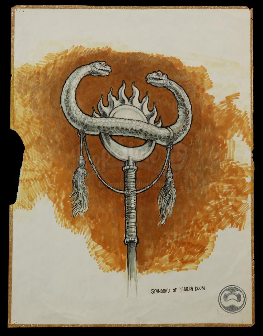 Lot #184 - CONAN THE BARBARIAN (1982) - Hand-drawn Ron Cobb Thulsa Doom  Standard Concept Sketch