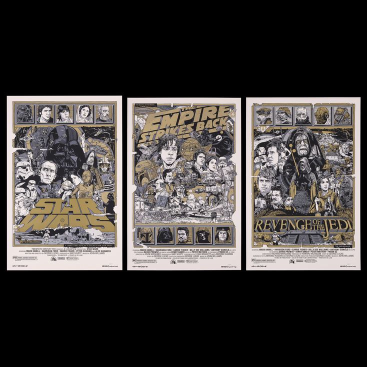 Set of Three Gold Variant Hand-Numbered Mondo Posters by Tyler