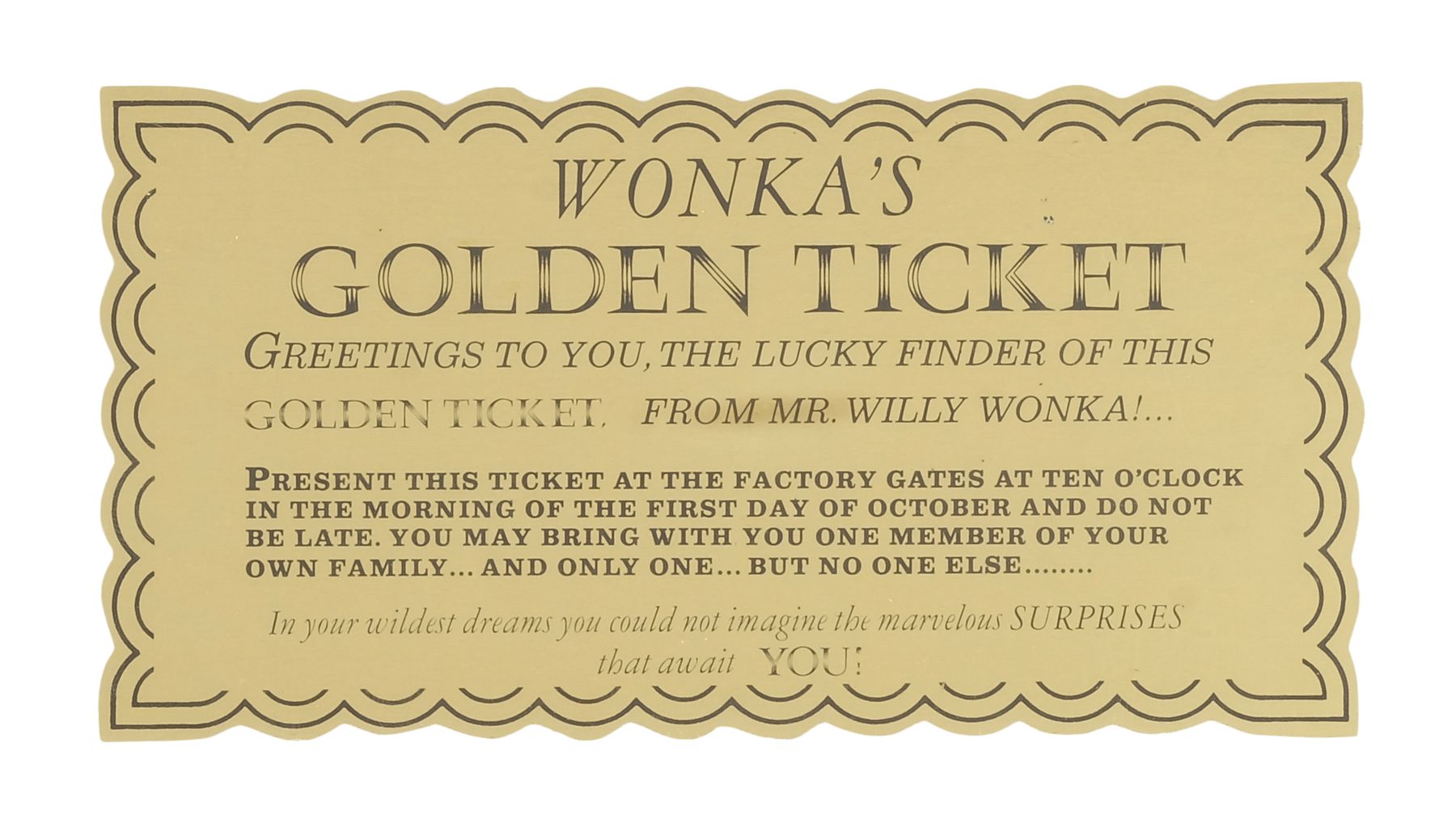 Rubie's Officiel Willy Wonka og chokoladefabrikken, gylden billet, unisex børns kostume, størrelse M, alder 5-8 år, guld