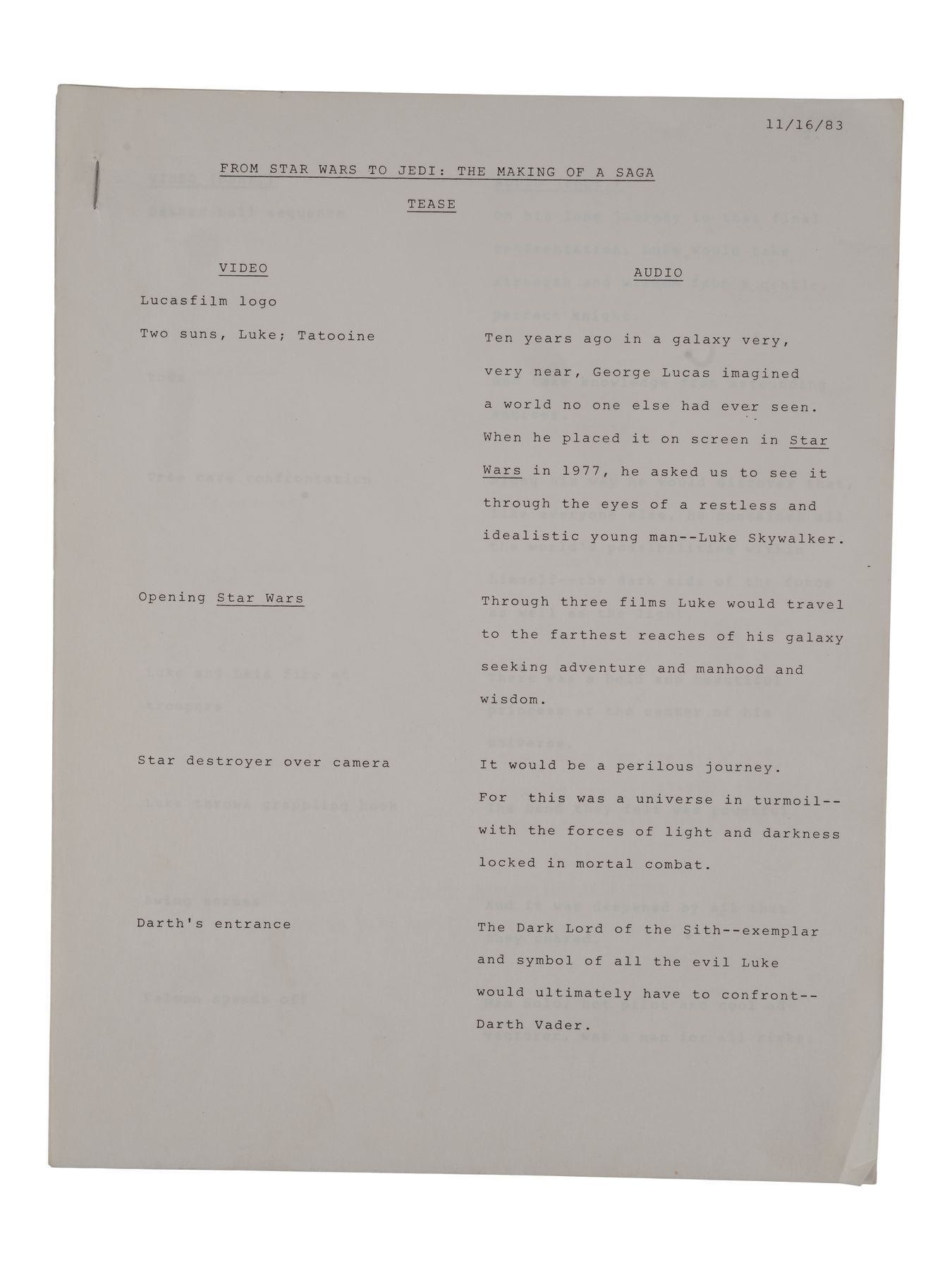 1002. Making of a Saga Script ### FROM STAR WARS TO JEDI: THE MAKING OF ...