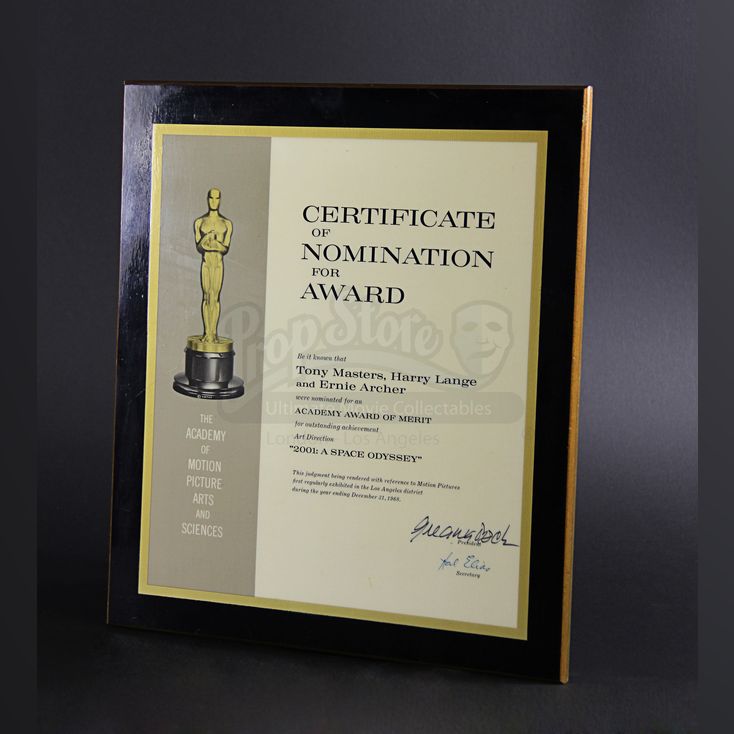 Art Direction Academy Award Certificate of Nomination 2001 A SPACE ODYSSEY (1968)
