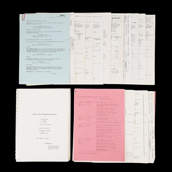 Unbounded Paperwork Script and Production Paperwork | FRANKENSTEIN UNBOUND (1990)