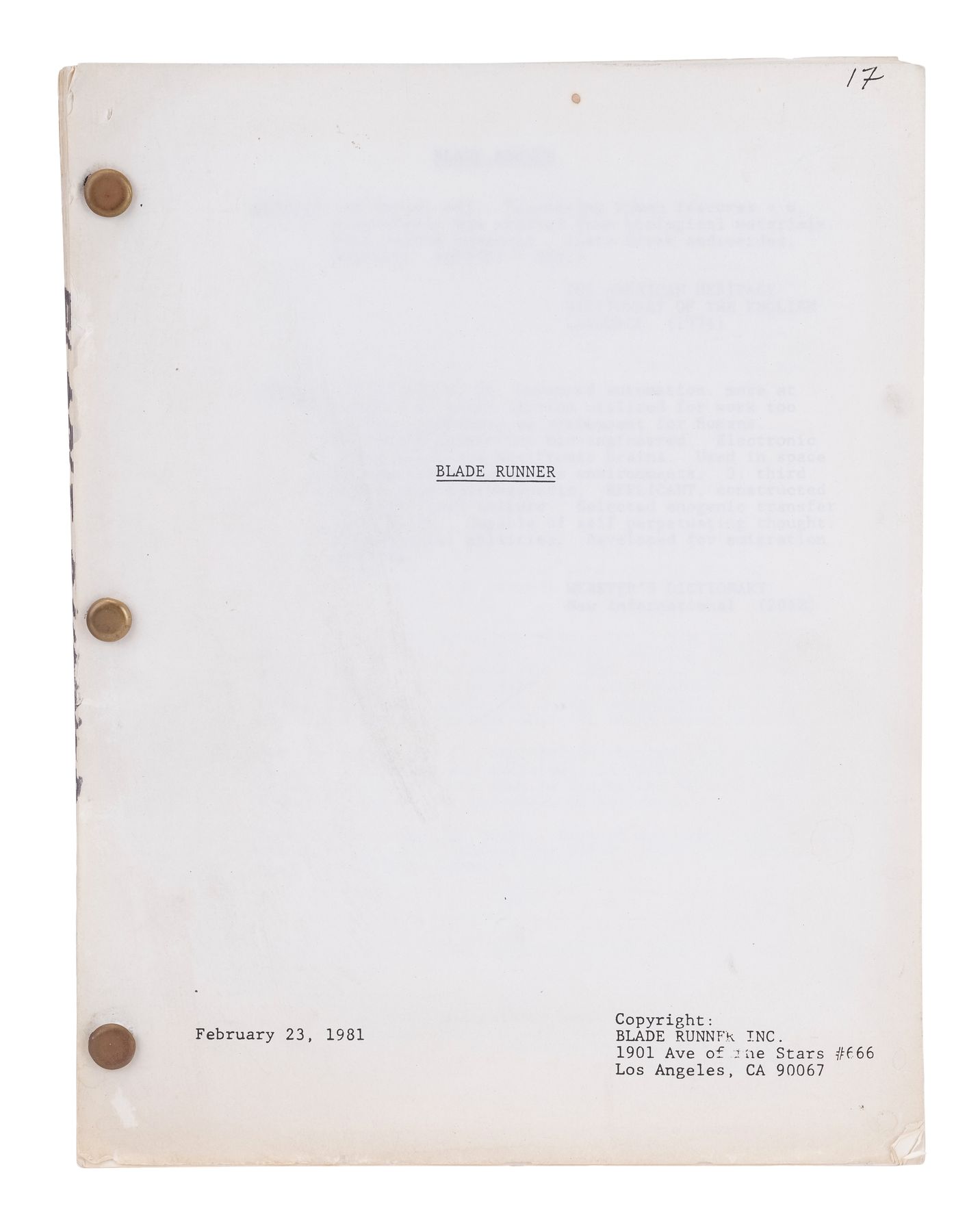 578. Bound February 23, 1981 Draft Script ### BLADE RUNNER (1982)