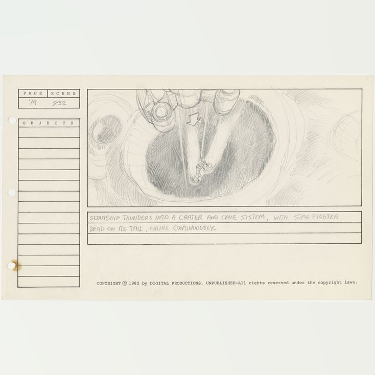 Storyboard Racket Ship Hand-Drawn Ron Cobb Storyboard - Scout Ship Dives into Tunnel, Starship ...