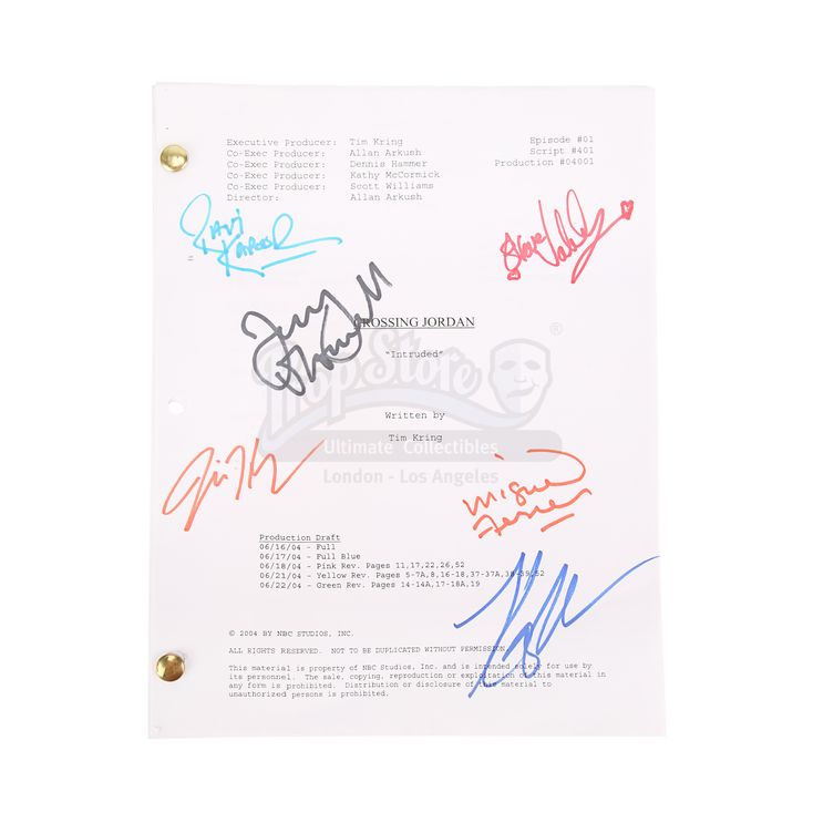 Jordan Facey Script Cast Autographed Script | CROSSING JORDAN (2001-2007)